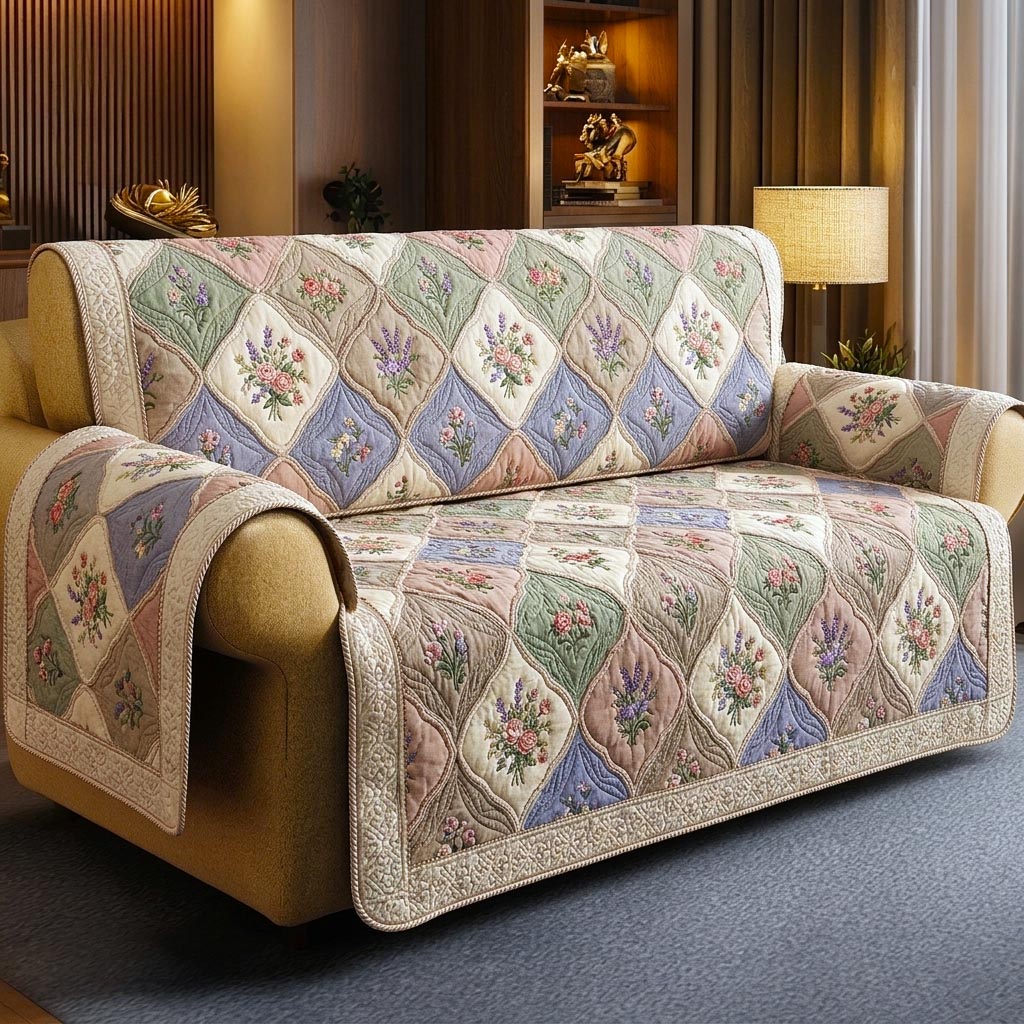 Floral Patchwork Quilted Sofa Cover Floral Home Couch Cover Gift For Room Decor - Tradiviet