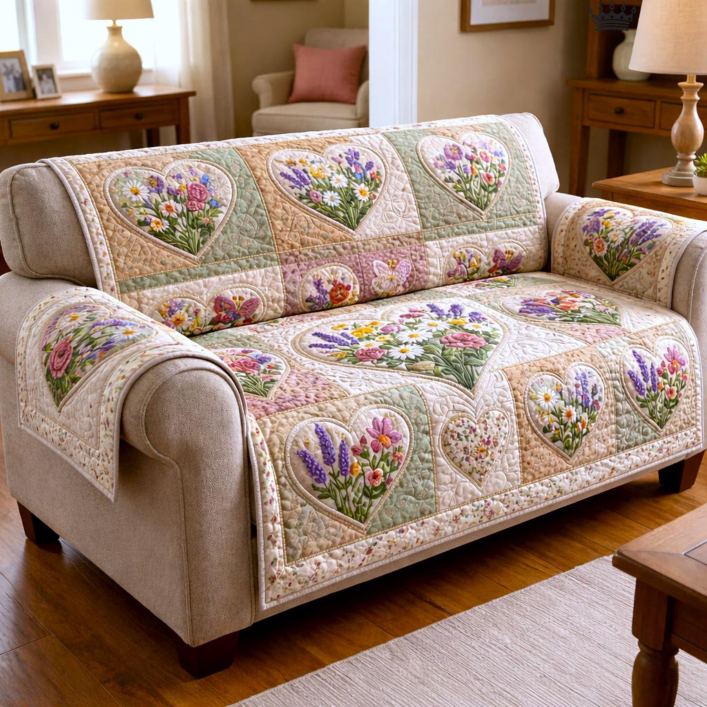 Floral Patchwork Quilted Sofa Cover Floral Home Couch Cover Great Housewarming Gift Ideas - Tradiviet