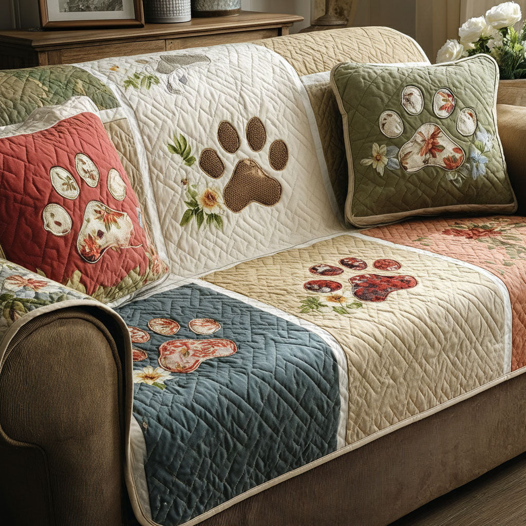 Floral Paws Quilted Sofa Cover Furniture Protectors For Sofas Dog Related Presents - Tradiviet