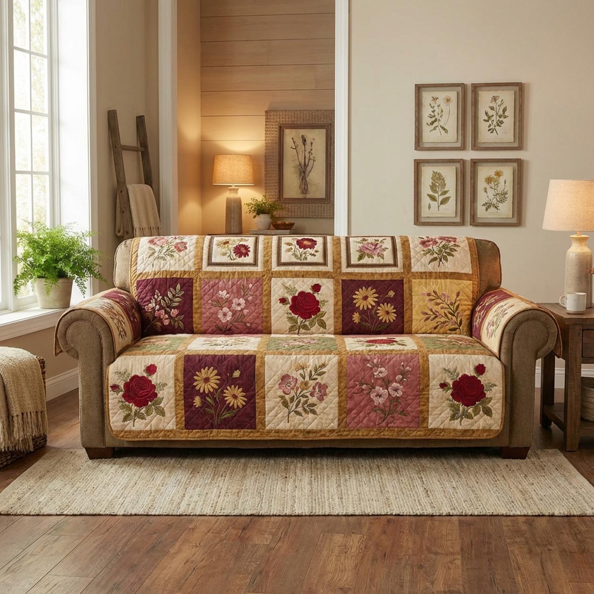Floral Spring Quilted Sofa Cover Natural Home Room Decor Great Home Decor Finds - Tradiviet