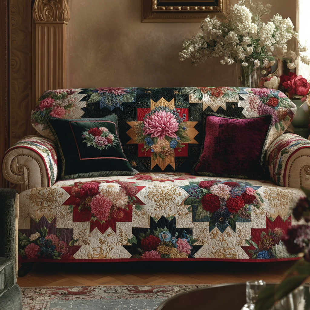 Floral Starburst Quilted Sofa Cover Warm Home Room Decor Present For New Home - Tradiviet