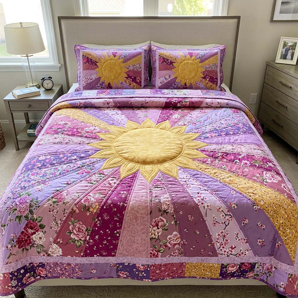 Floral Sunburst Quilted Bedding Set Floral Sunburst Hideaway Gift For Floral Sunburst - Tradiviet