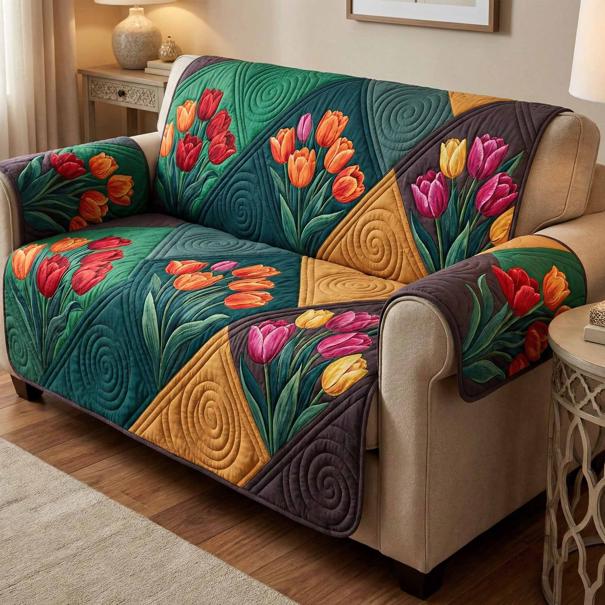 Floral Symphony Quilted Sofa Cover Sofa Cover Set Mothers Day Gift Ideas Last Minute - Tradiviet