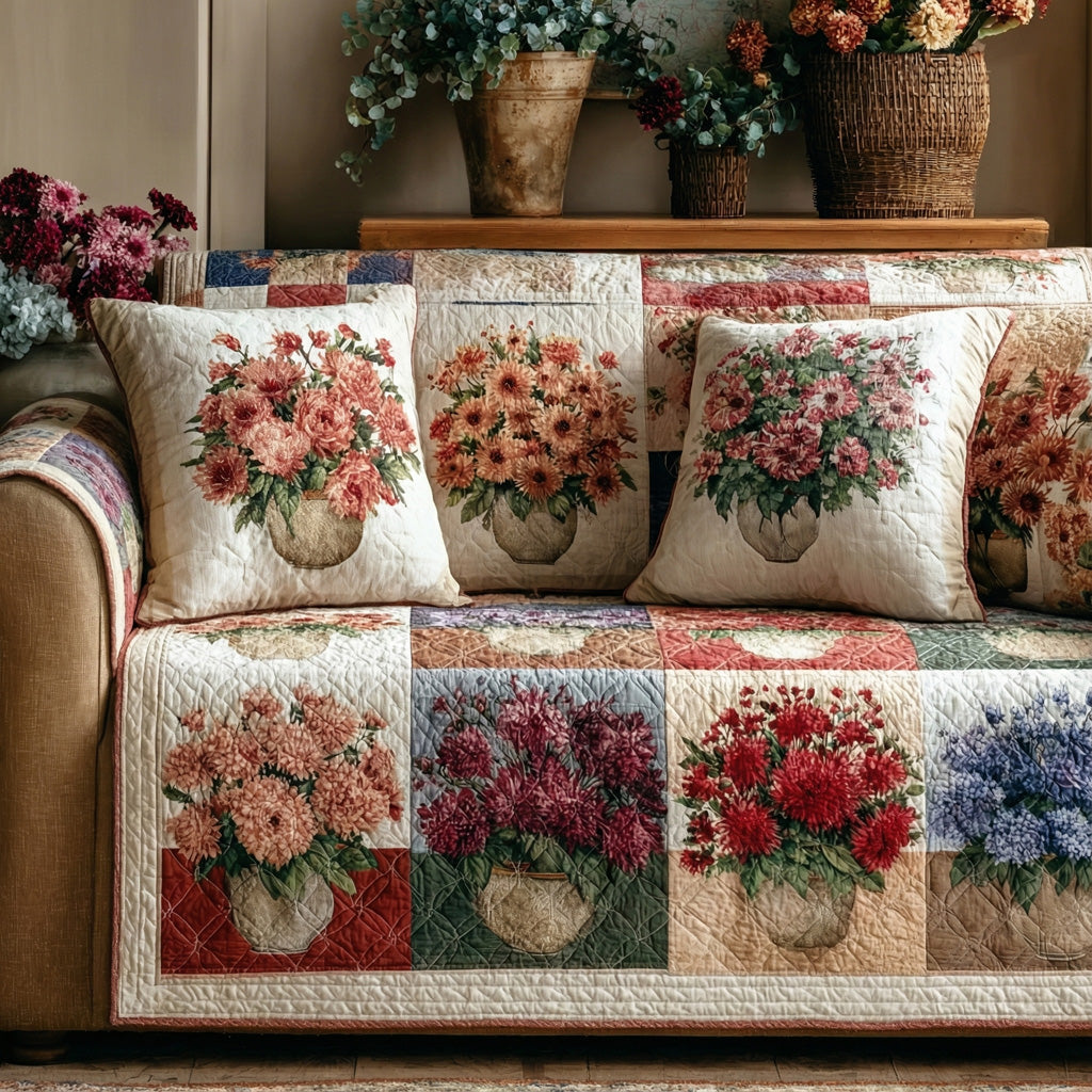 Floral Treasures Quilted Sofa Cover Cute Home Room Decor Presents For New Home - Tradiviet