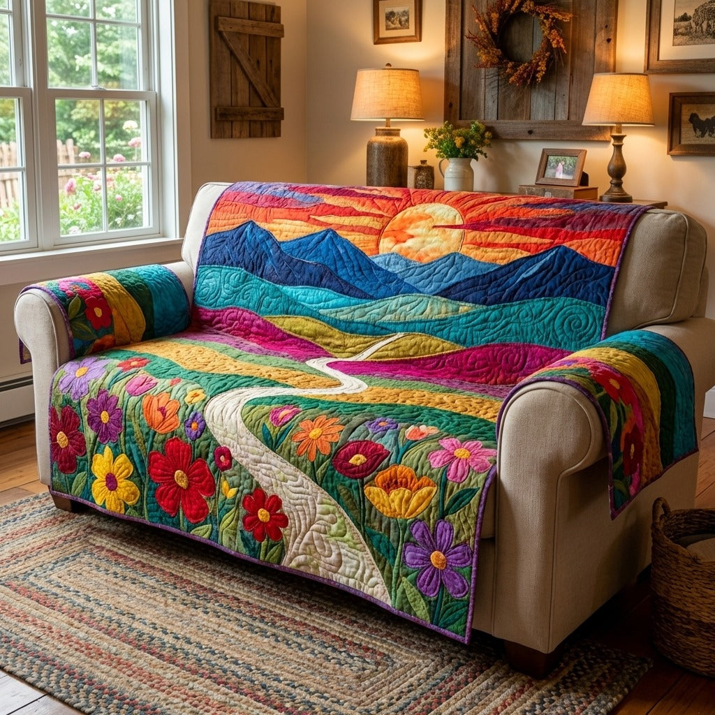 Floral Valley Quilted Sofa Cover Aesthetic Home Room Decor Unique Home Decor Gifts - Tradiviet