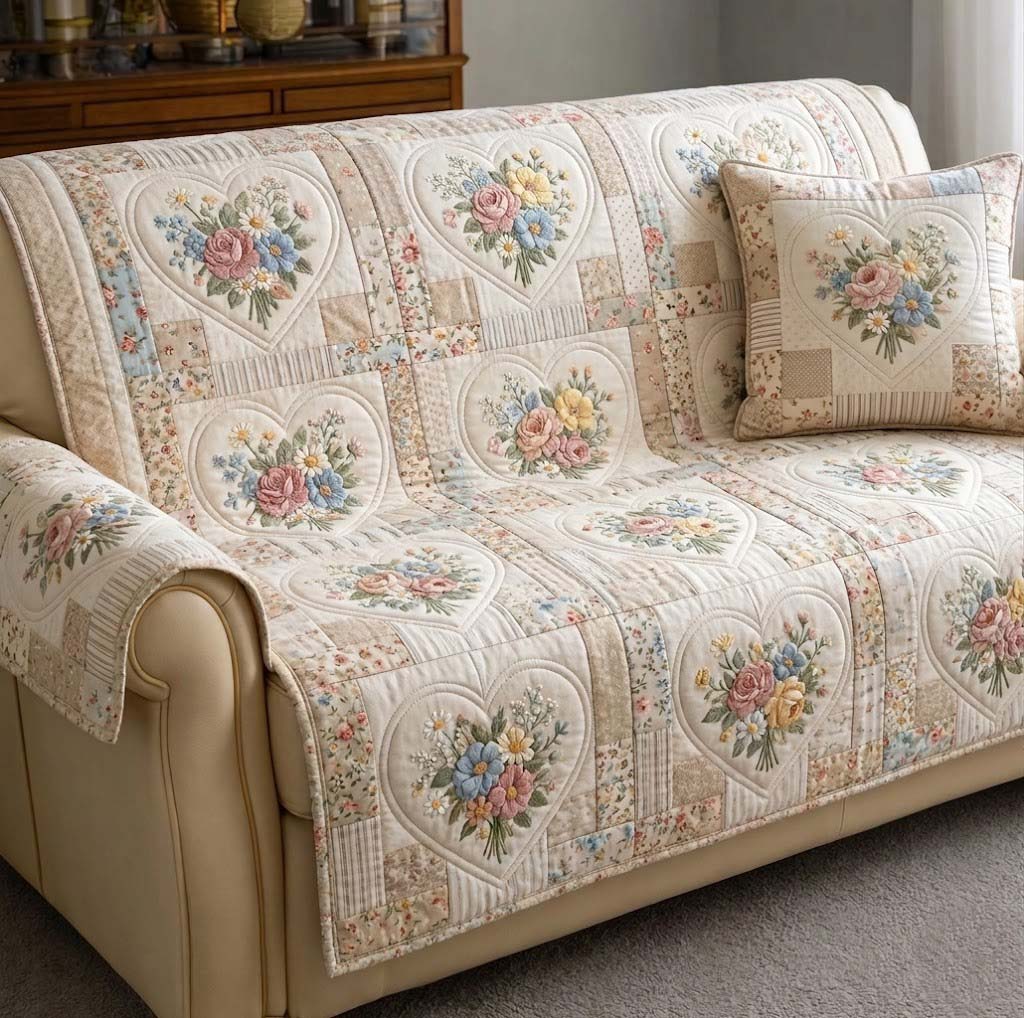 Flower Patchwork Quilted Sofa Cover Floral Home Couch Cover Great Home Decor Finds - Tradiviet