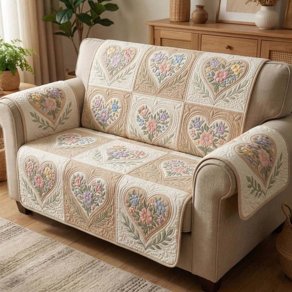Flower Patchwork Quilted Sofa Cover Floral Home Couch Cover Unique Home Decor Finds - Tradiviet