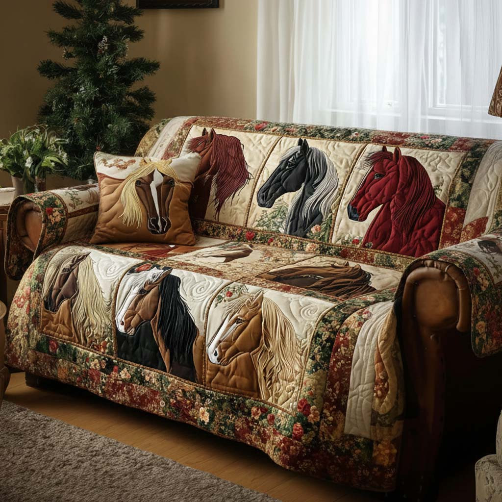 Flowered Spirit Quilted Sofa Cover The Best Sofa Slipcovers Unique Horse Gifts For Ladies - Tradiviet
