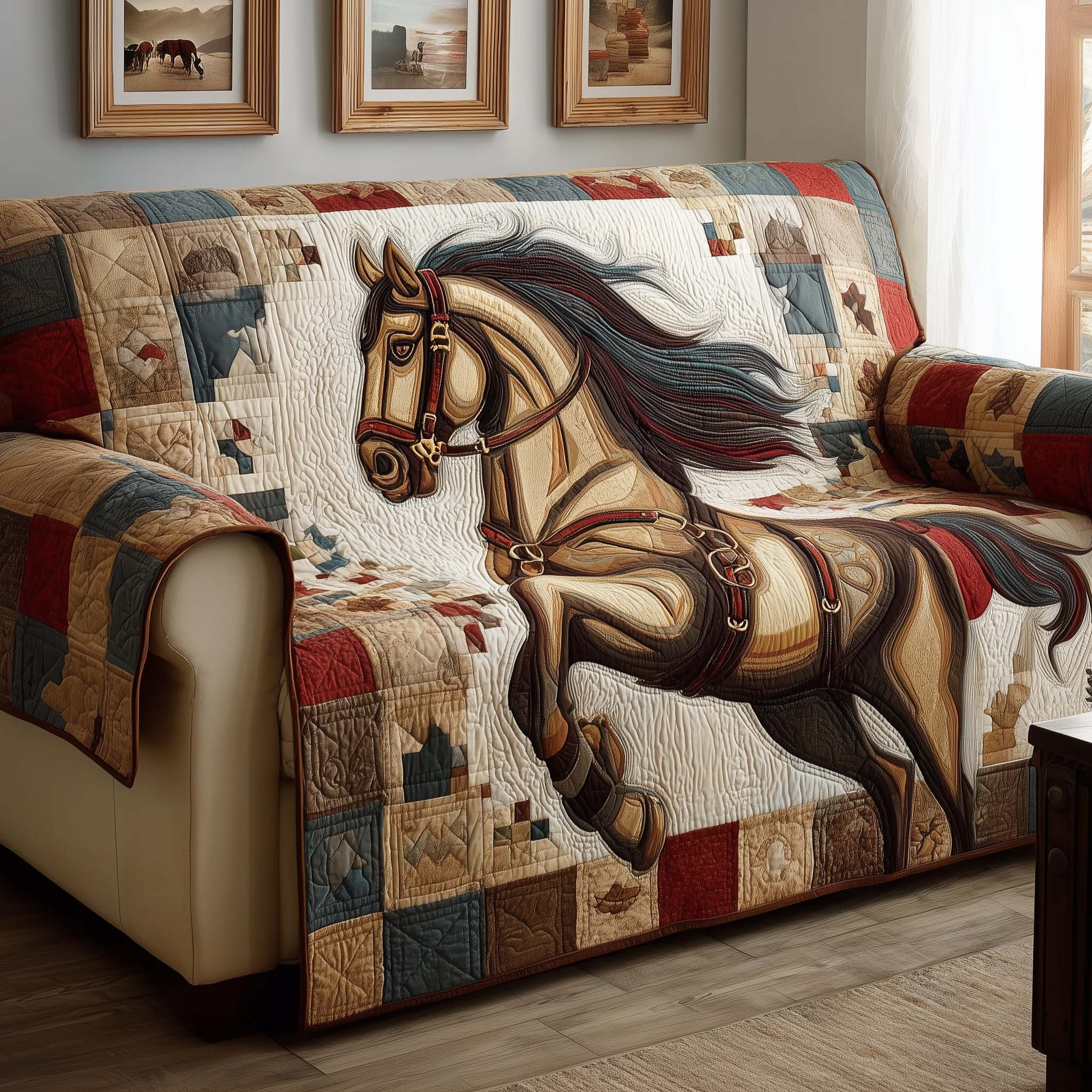 Flying Mane Quilted Sofa Cover Western Home Couch Cover Cat Presents For Cat Lovers - Tradiviet