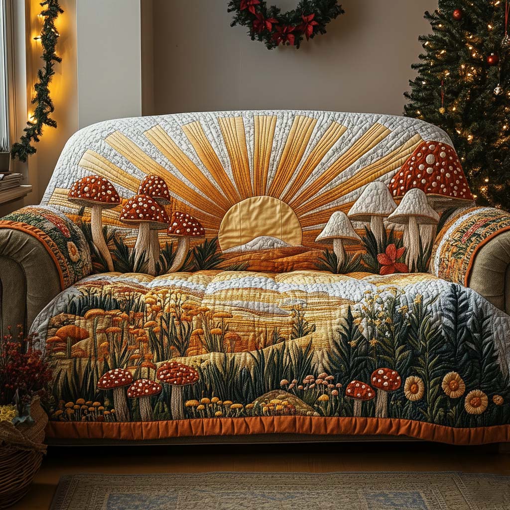 Folk Sunrise Quilted Sofa Cover Cozy Home Couch Cover Gift For New Home - Tradiviet