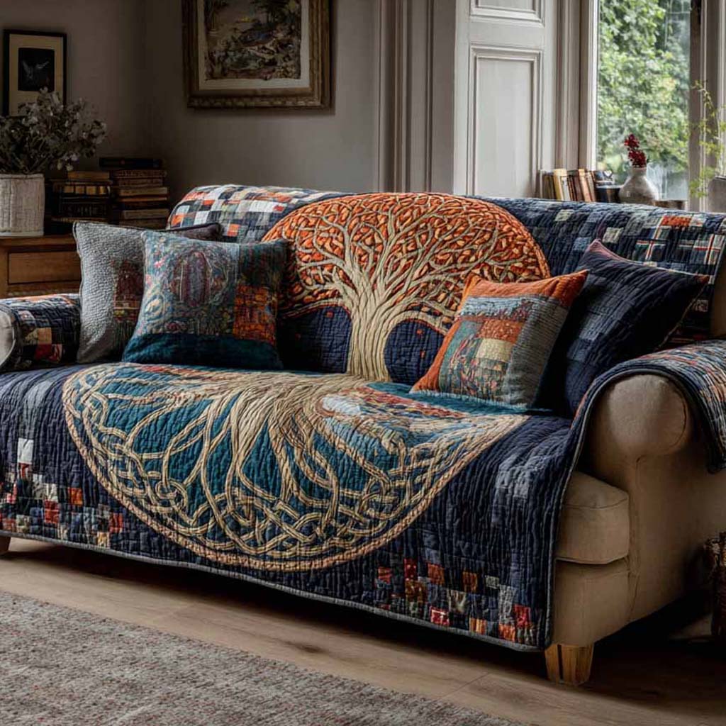 Forest Ancestry Quilted Sofa Cover Furniture Protectors For Sofas Tree Of Life Merchandise - Tradiviet