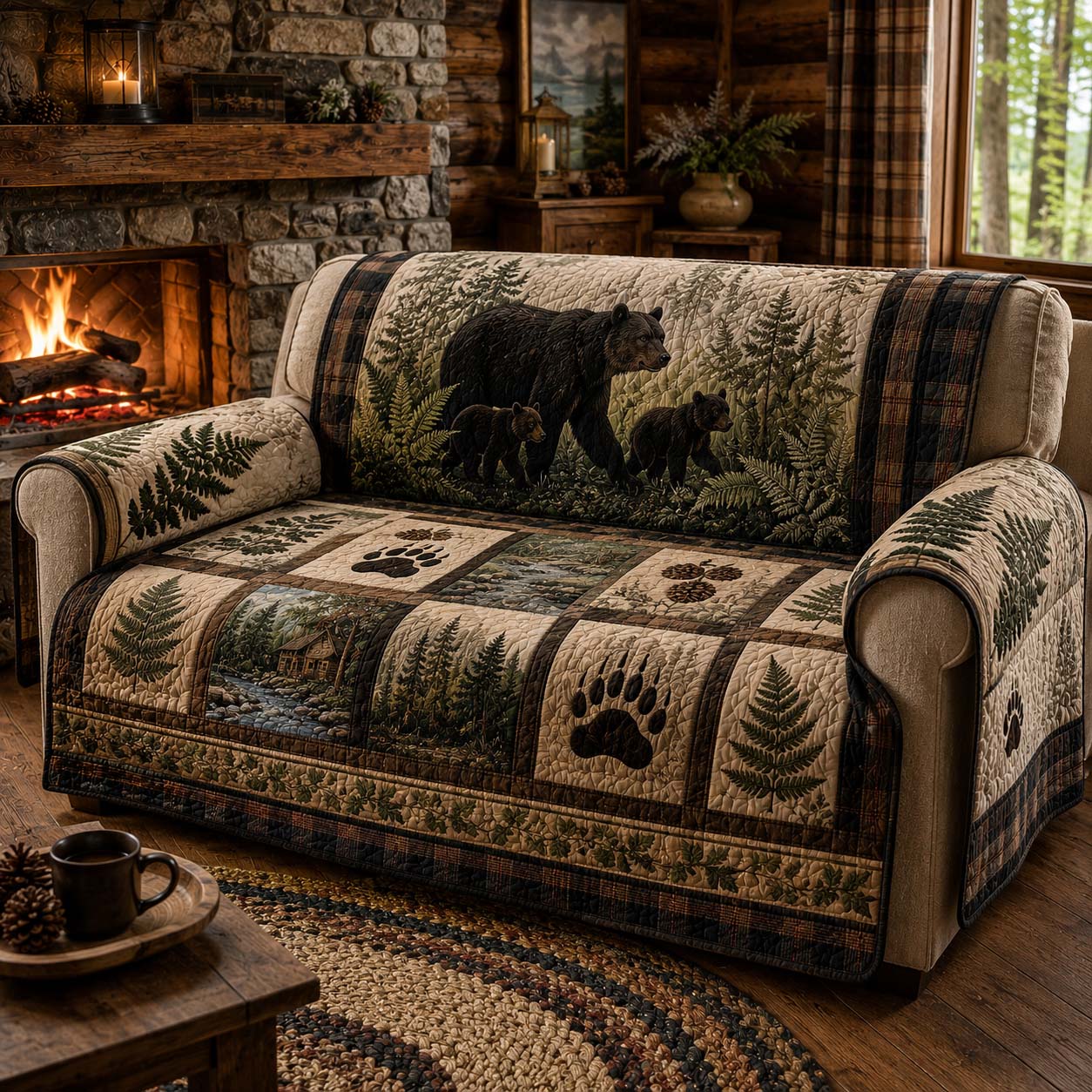 Forest Bear Haven Quilted Sofa Cover Cute Room Decor Best Bear Lover Gifts - Tradiviet
