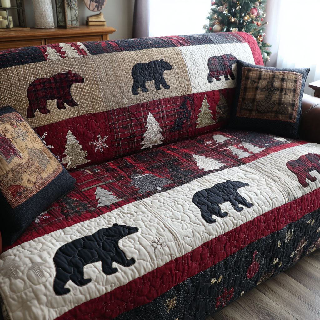 Forest Bear Quilted Sofa Cover Elegant Home Room Decor Top Bear Lover Gifts - Tradiviet