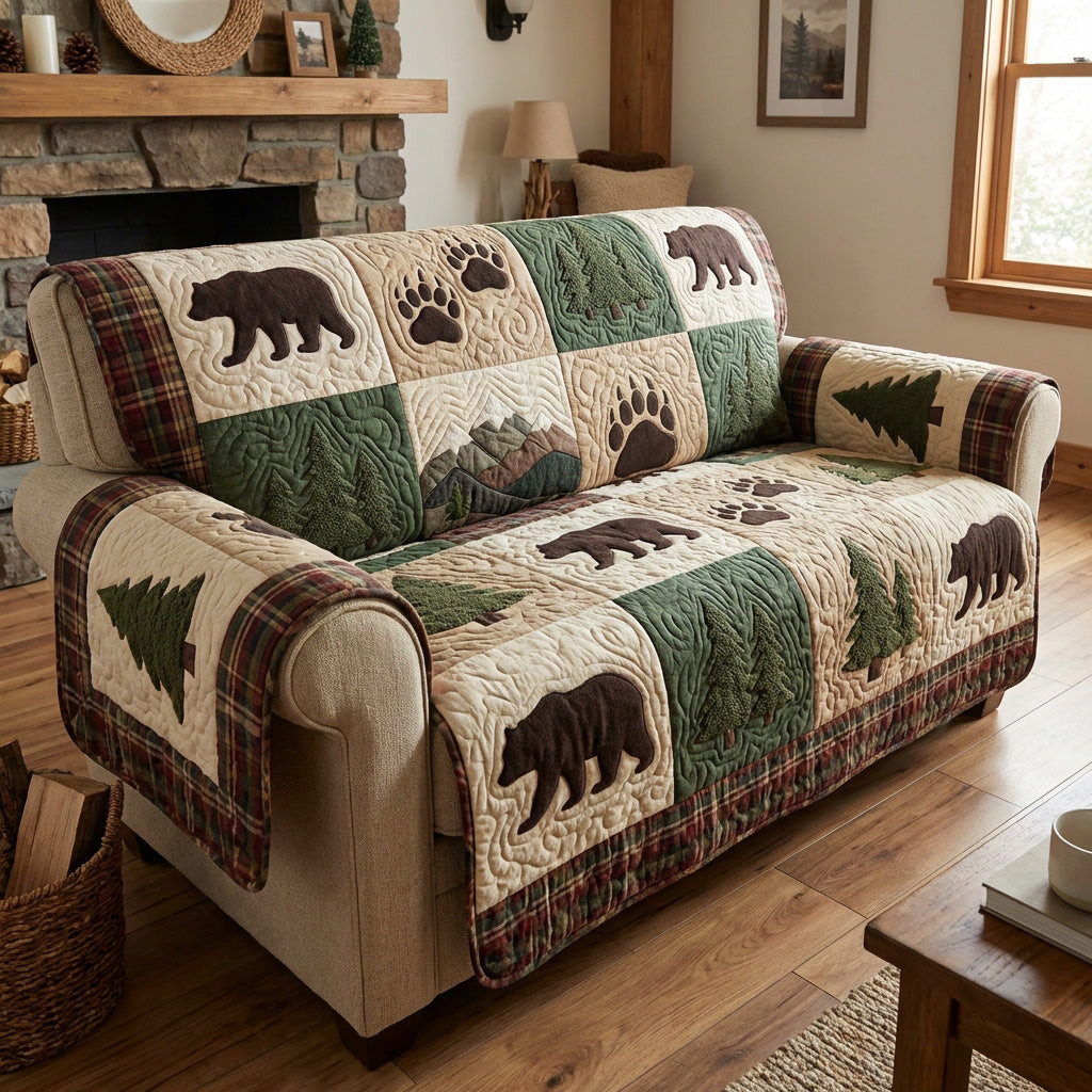 Forest Bear Quilted Sofa Cover Furniture Covers Christmas Bear Gifts - Tradiviet