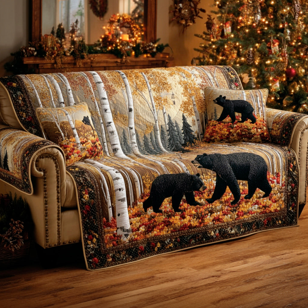 Forest Bear Quilted Sofa Cover Room Decor For Room Present For Bear Lover - Tradiviet