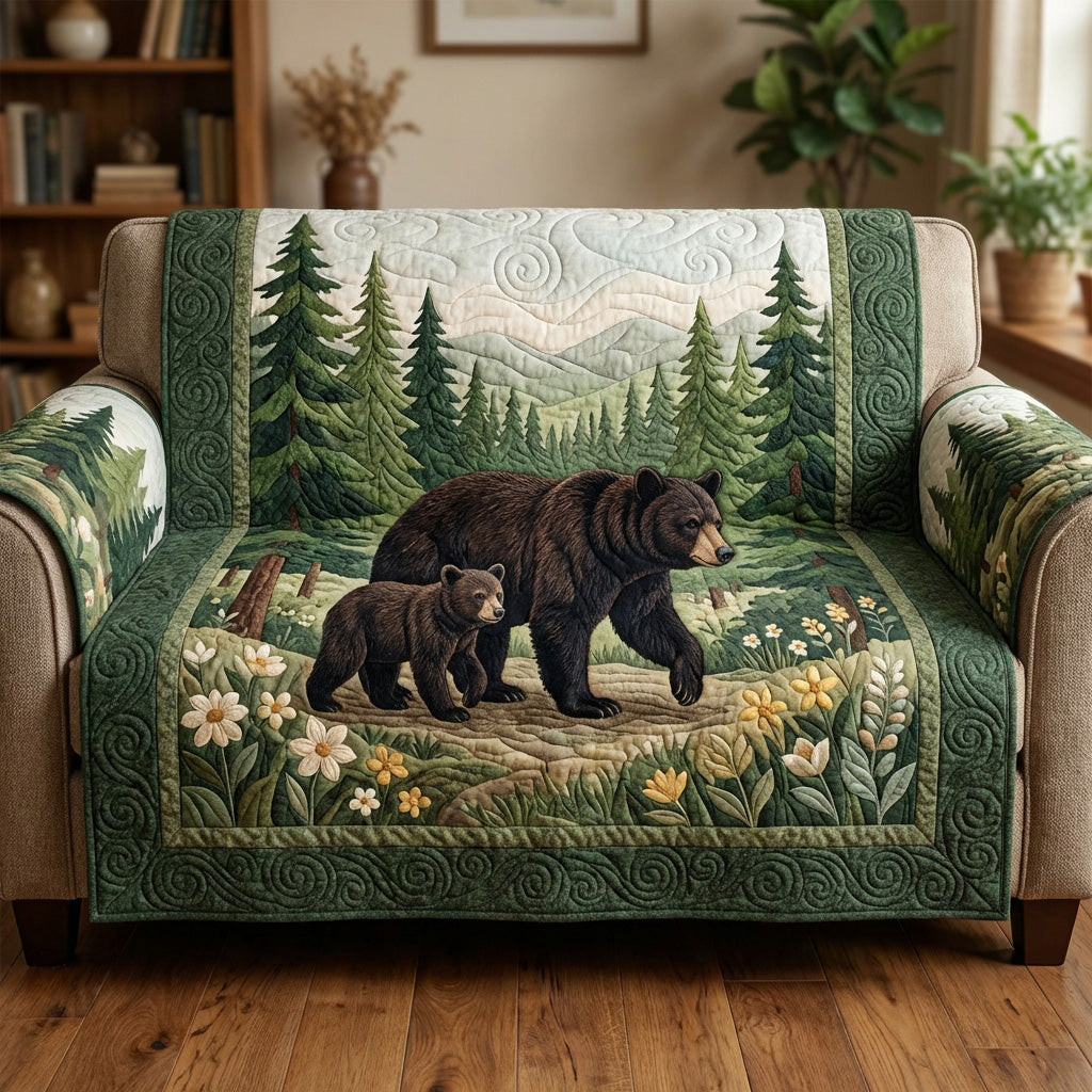 Forest Bear Quilted Sofa Cover The Best Couch Slipcovers Bear Theme Gifts - Tradiviet