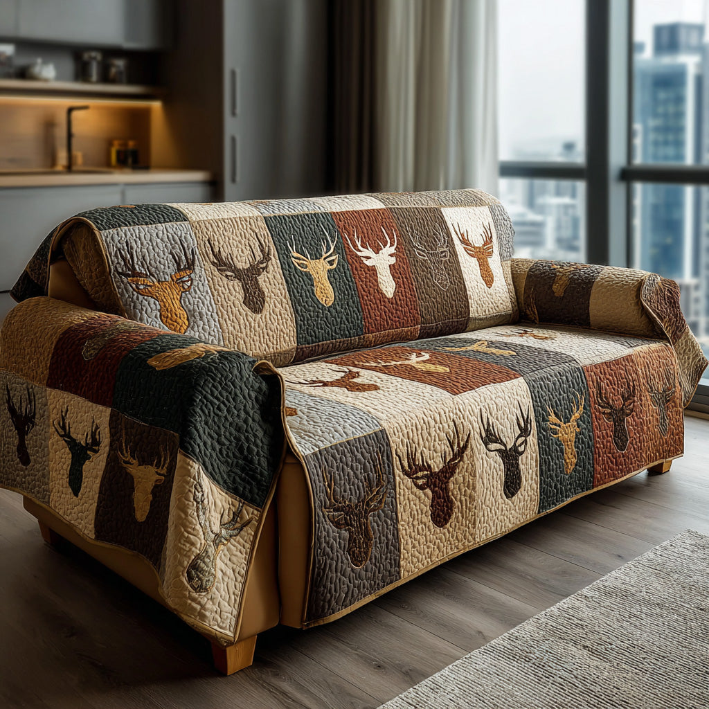 Forest Cabin Antler Quilted Sofa Cover Wall Room Decor Gift For Room Lovers - Tradiviet