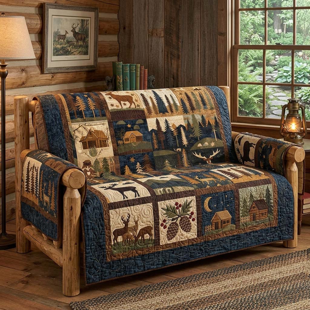 Forest Cabin Quilted Sofa Cover Home Room Decor Home Lover Gift Ideas - Tradiviet