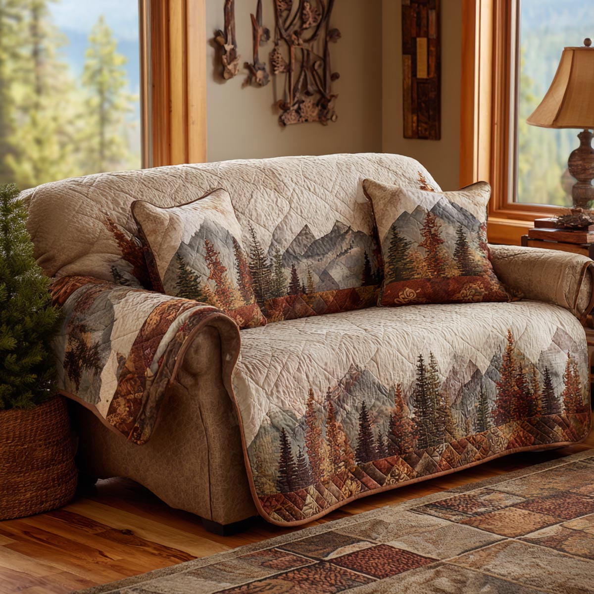 Forest Calm Quilted Sofa Cover Simple Room Decor Best Housewarming Gift Ideas - Tradiviet