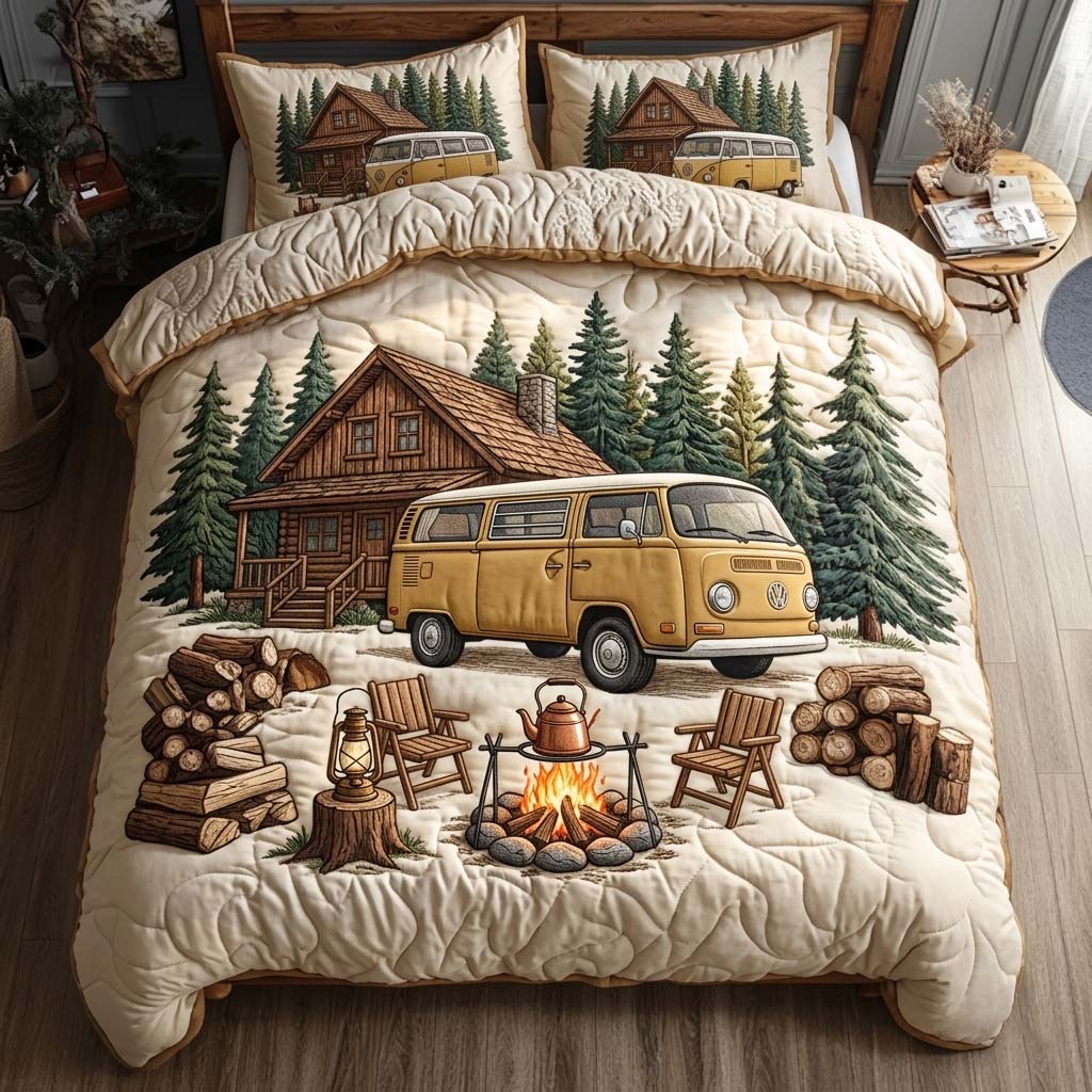 Forest Camper Quilted Bedding Set Forest Camper Living Gift For Camper Mom - Tradiviet