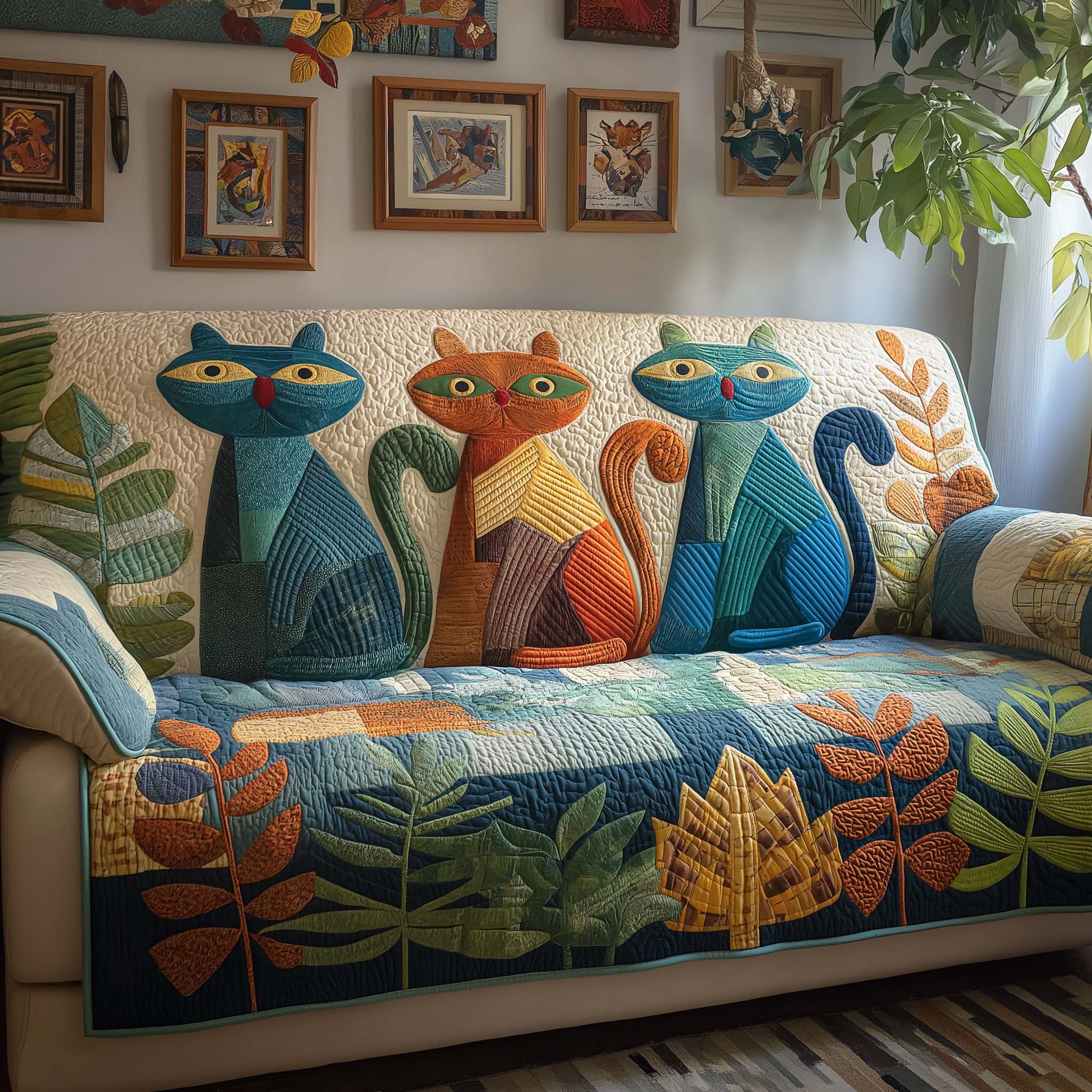 Forest Cats Quilted Sofa Cover Cat Home Couch Cover Gift Ideas For Buffalo Lover - Tradiviet