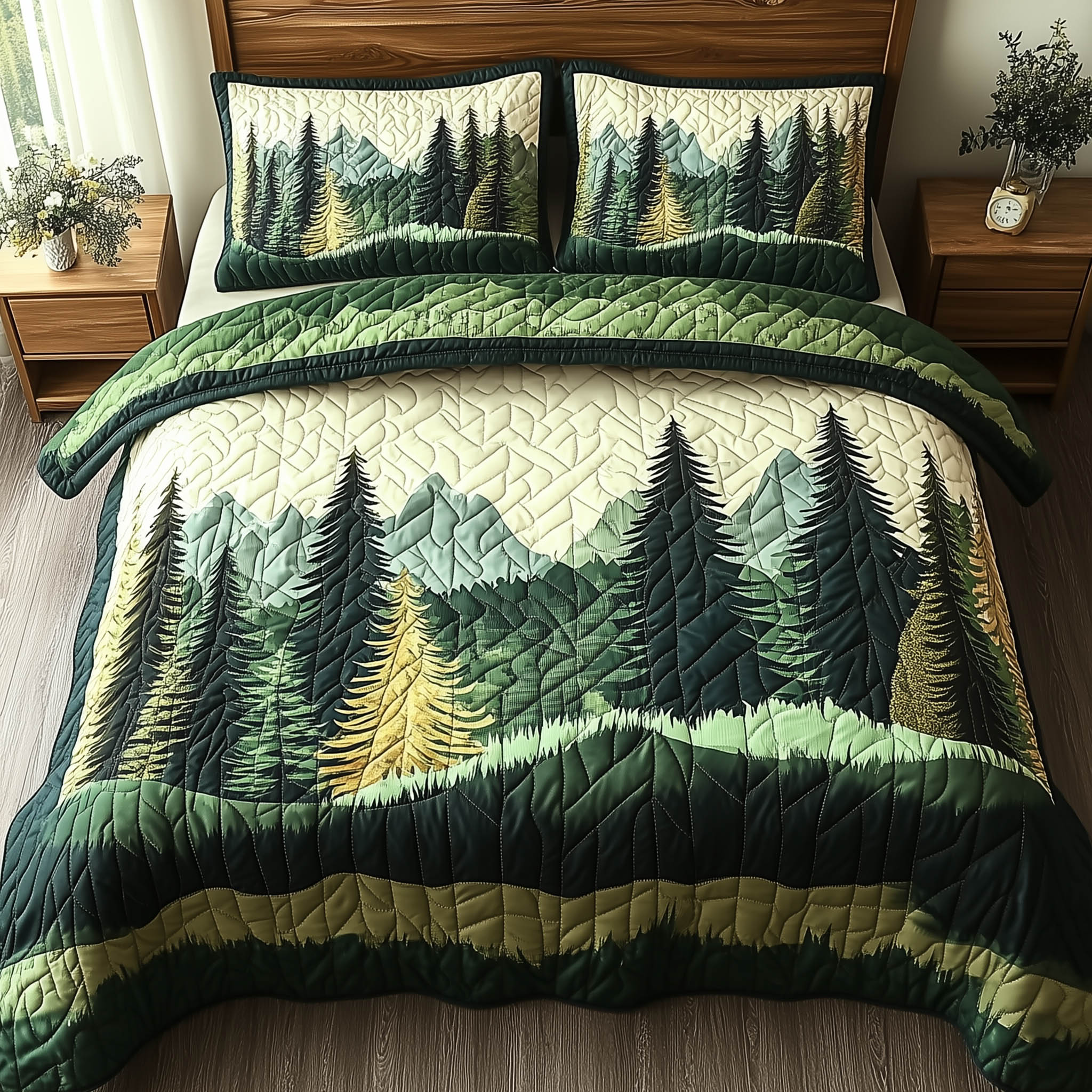 Forest Charm Quilted Bedding Set Forest Charm Lounge Gift For Charm Dad - Tradiviet