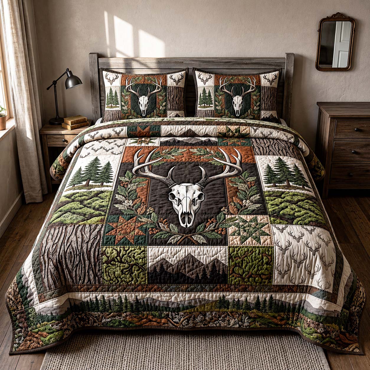 Forest Crest Quilted Bedding Set Forest Crest Soft Gift For Forest Crest - Tradiviet