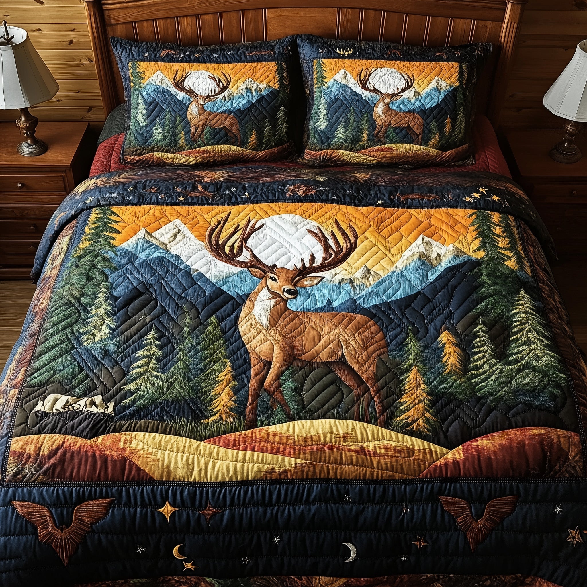 Forest Deer Quilted Bedding Set Forest Deer Celebration Gift For Deer Family - Tradiviet
