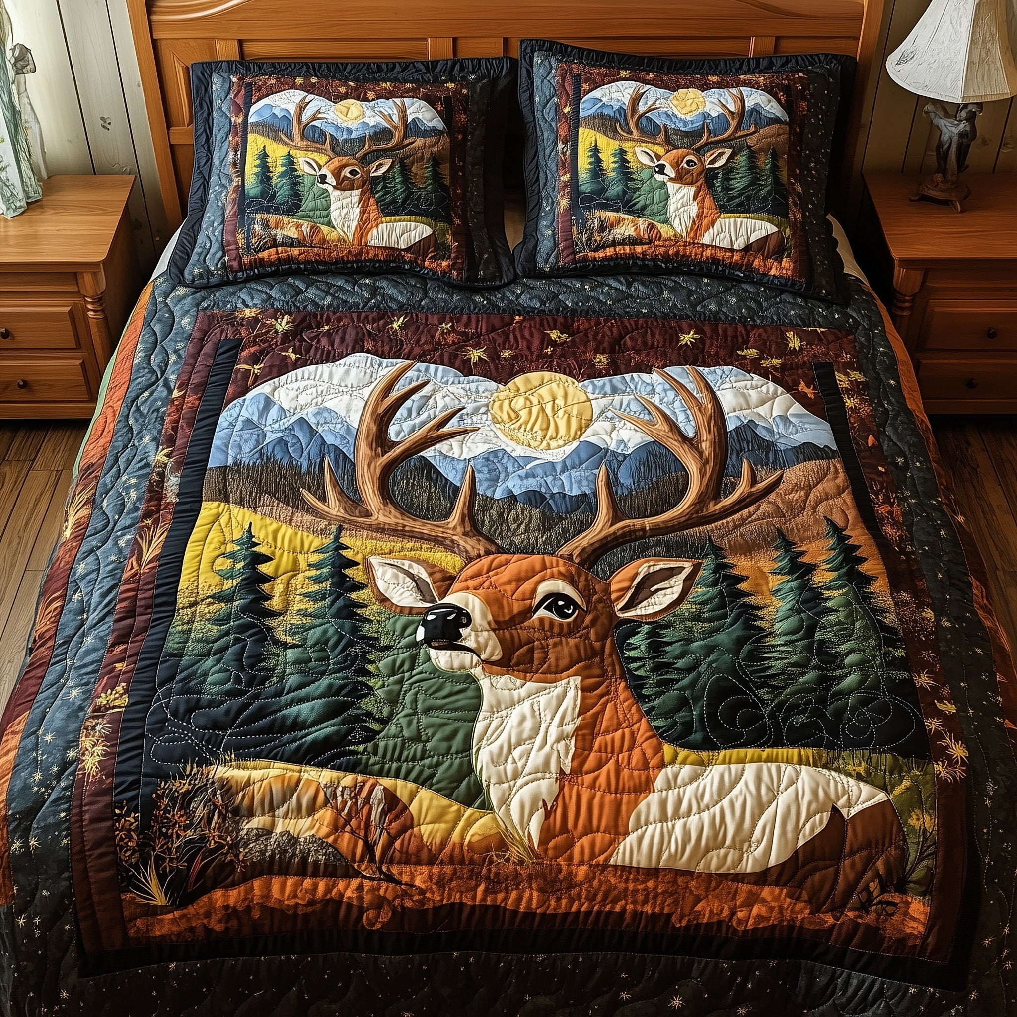 Forest Deer Quilted Bedding Set Forest Deer Coastal Gift For Deer Mom - Tradiviet