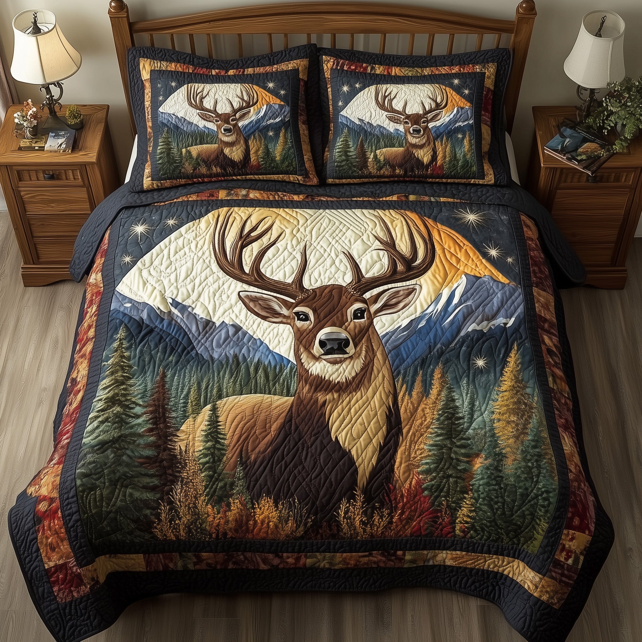 Forest Deer Quilted Bedding Set Forest Deer Festivity Gift For Forest Deer - Tradiviet