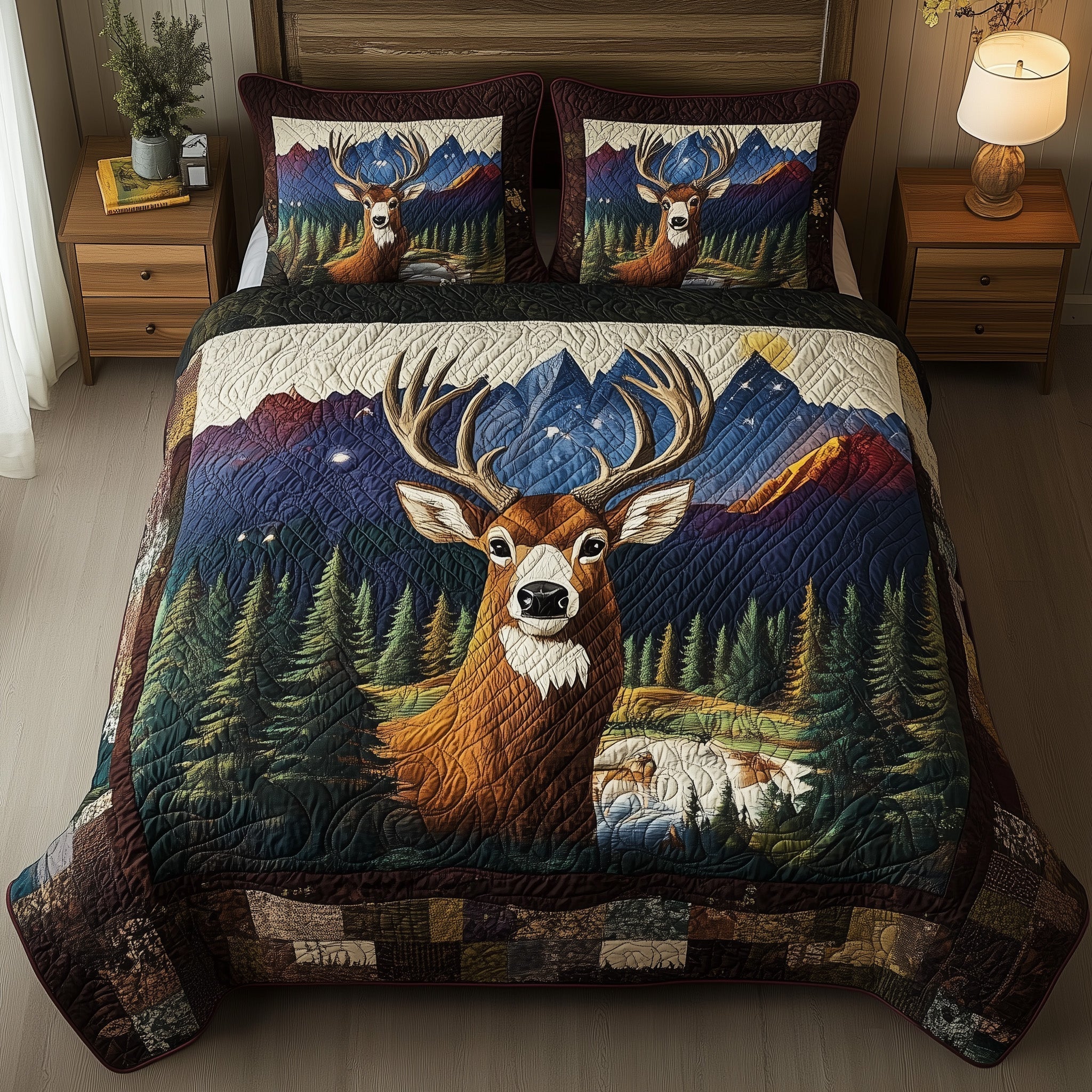 Forest Deer Quilted Bedding Set Forest Deer Woodland Gift For Deer - Tradiviet