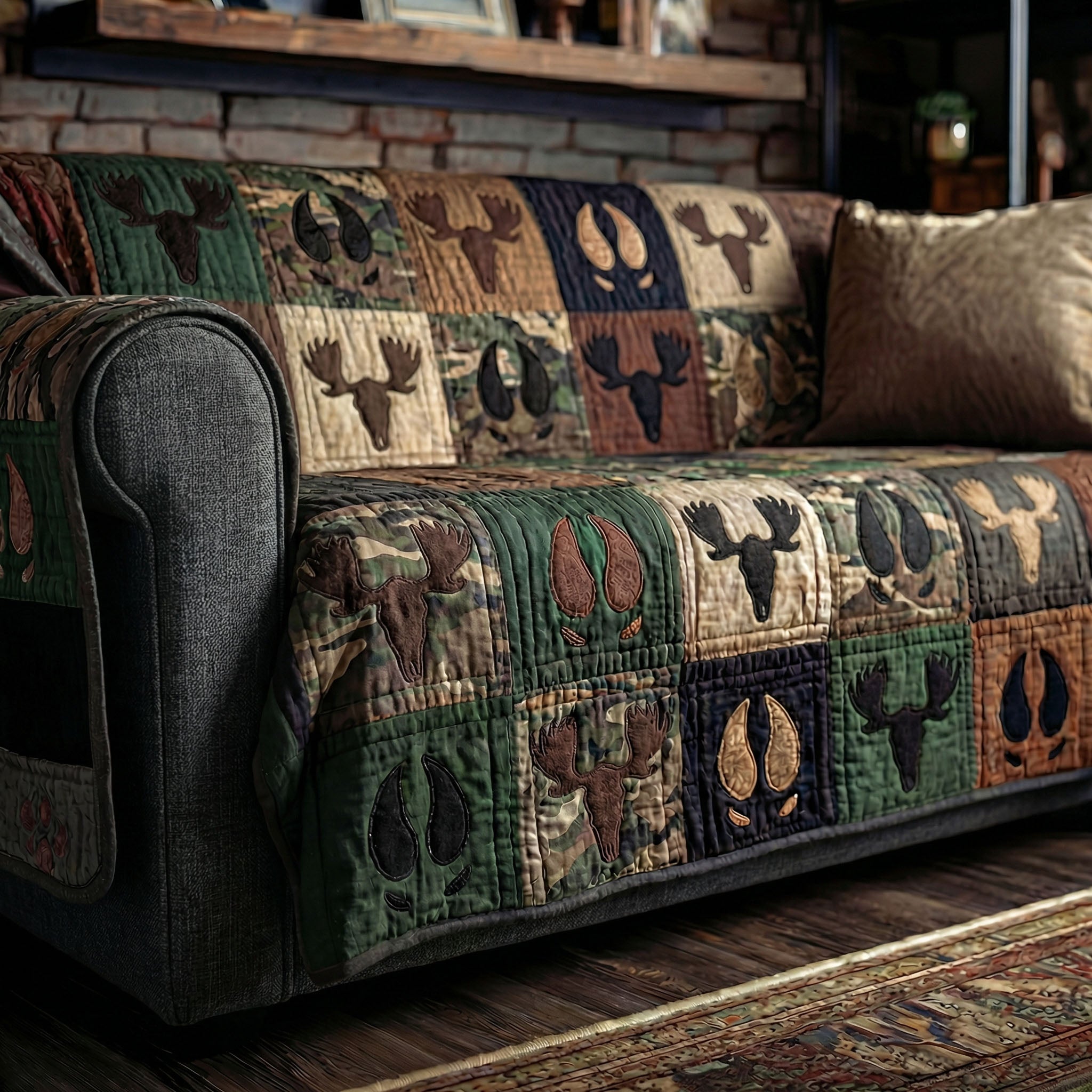 Forest Footprint Classic Quilted Sofa Cover Aesthetic Home Room Decor Cozy Housewarming Gift Ideas - Tradiviet