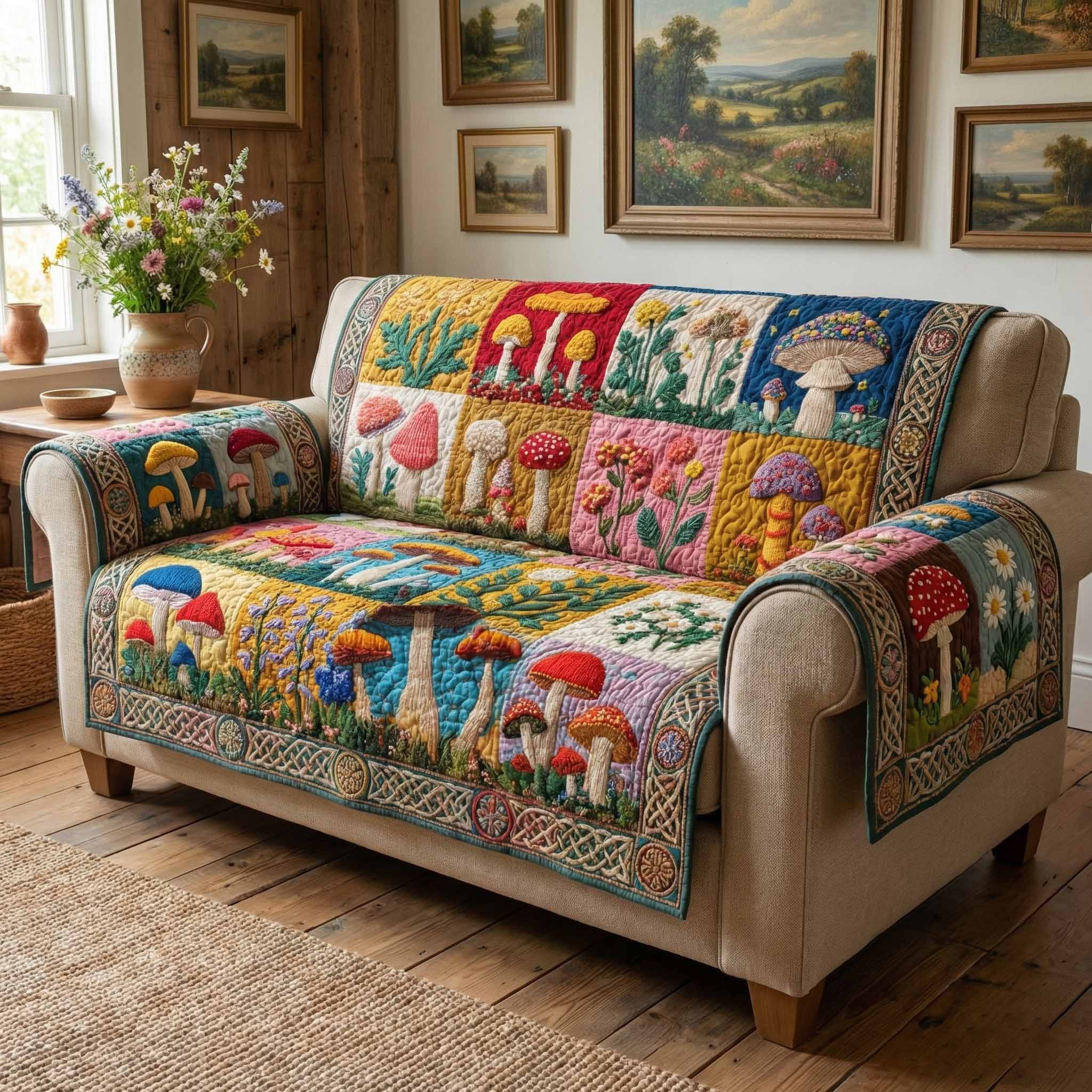 Forest Forage Quilted Sofa Cover Sofa Cover Set Bonus Mom Gifts Mother's Day Ideas - Tradiviet