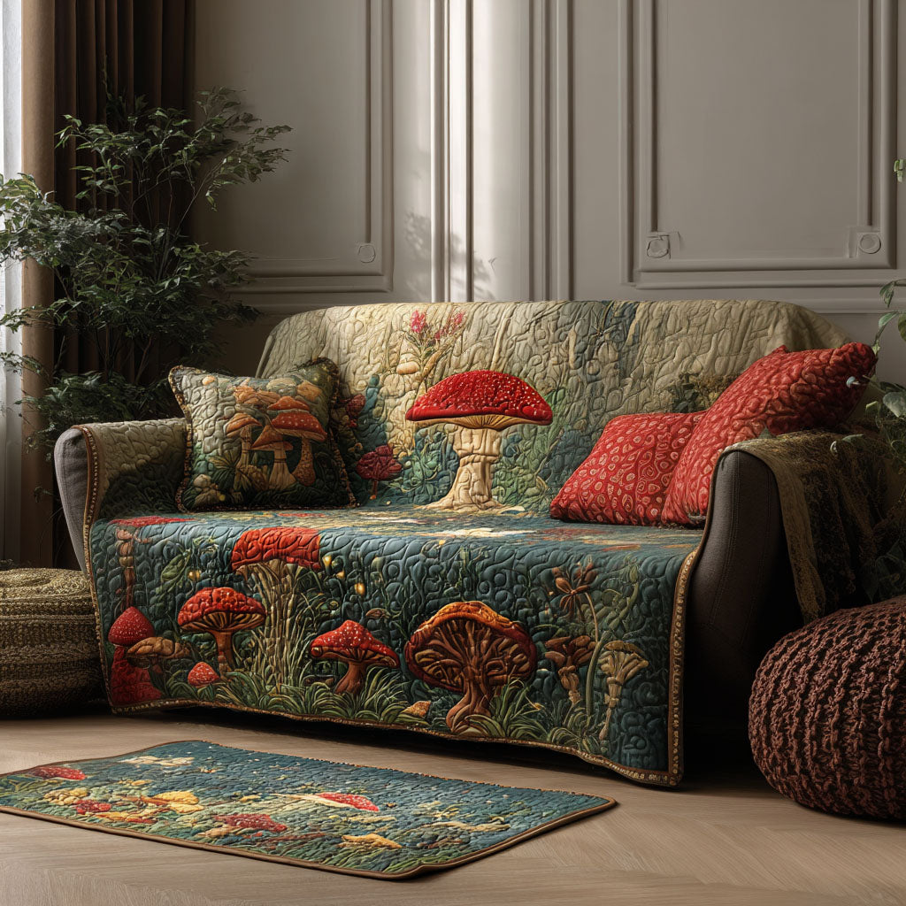 Forest Hearth Quilted Sofa Cover Farmhouse Room Decor Gift For House Lover - Tradiviet