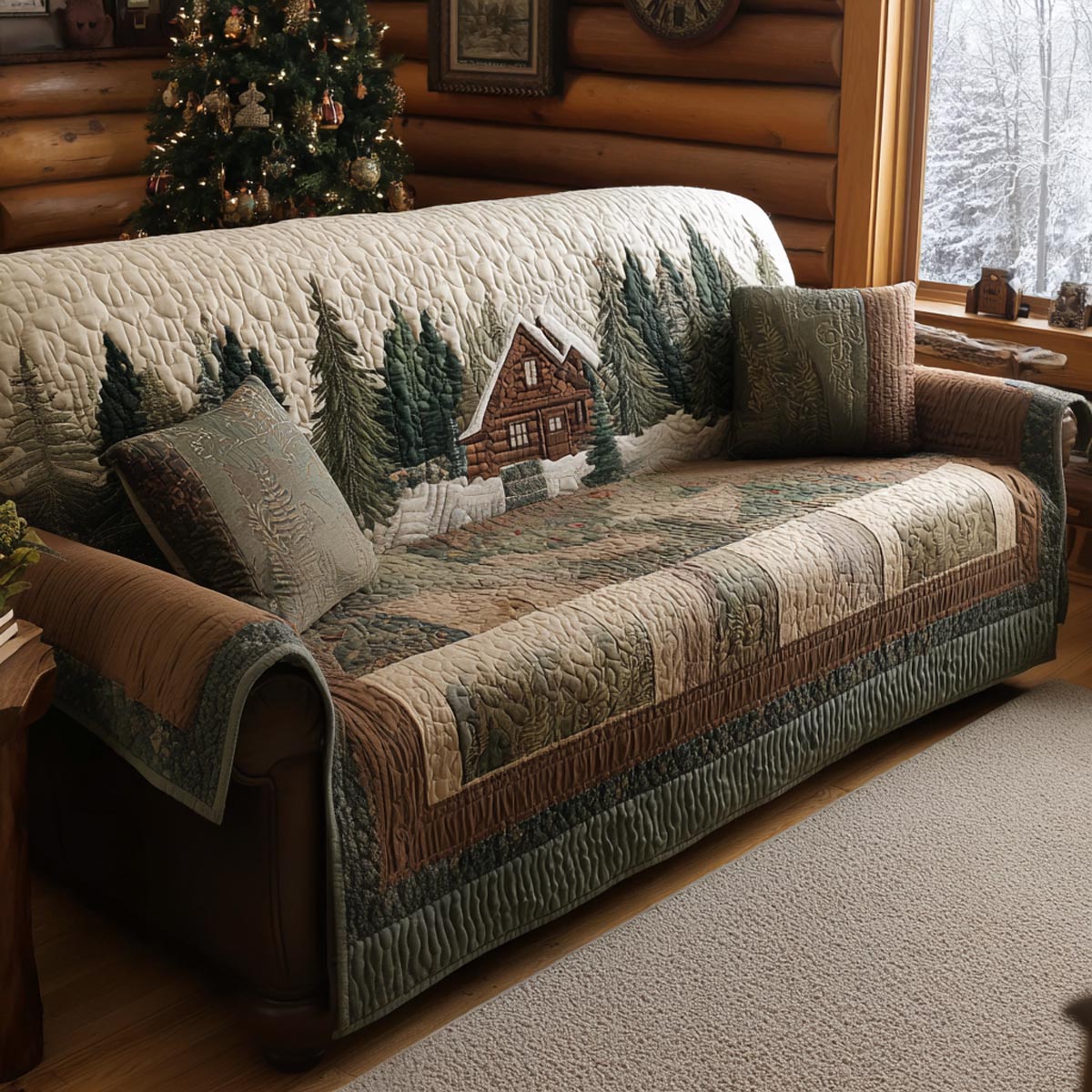 Forest Lodge Quilted Sofa Cover Farmhouse Room Decor Gift For New Homeowners - Tradiviet
