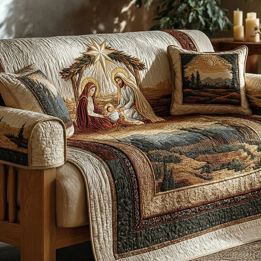 Forest Manger Nativity Quilted Sofa Cover Room Decor Inspiration Cozy Housewarming Gift Ideas - Tradiviet