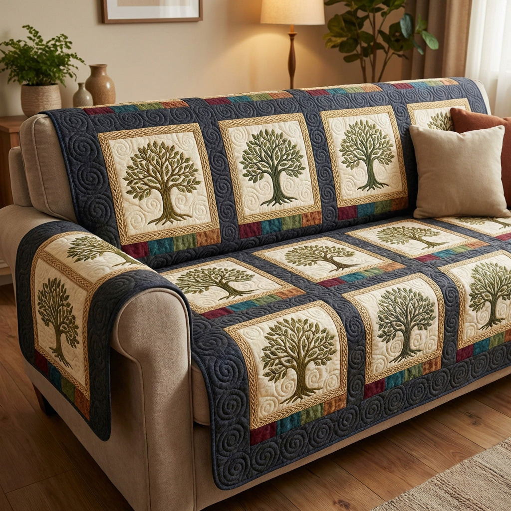 Forest Patchwork Tree Quilted Sofa Cover Best Sofa Cushion Covers Tree Of Life Gift Items - Tradiviet