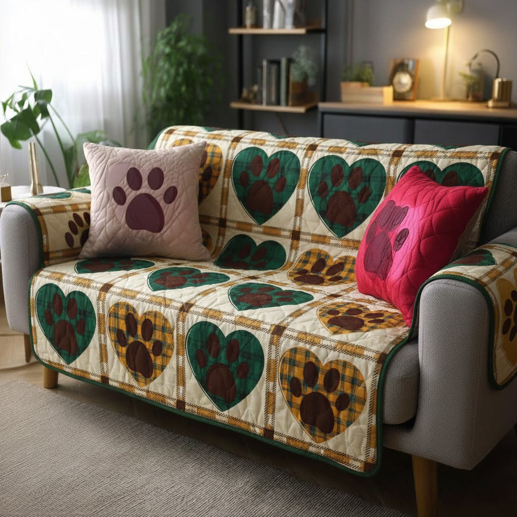 Forest Paw Hearts Quilted Sofa Cover Best Sectional Couch Covers Gifts For New Dog Owners - Tradiviet