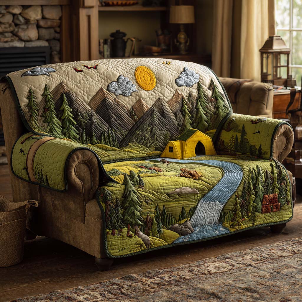 Forest River Camp Quilted Sofa Cover Farmhouse Room Decor Gift For Home Decorators - Tradiviet