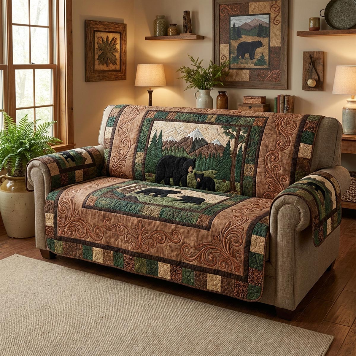 Forest Roam Quilted Sofa Cover Room Decor For Home Perfect Housewarming Gift Ideas - Tradiviet
