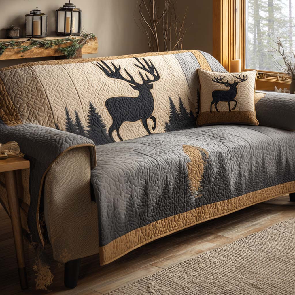 Forest Silhouettes Quilted Sofa Cover Creative Home Room Decor Home Decor Gift Ideas - Tradiviet