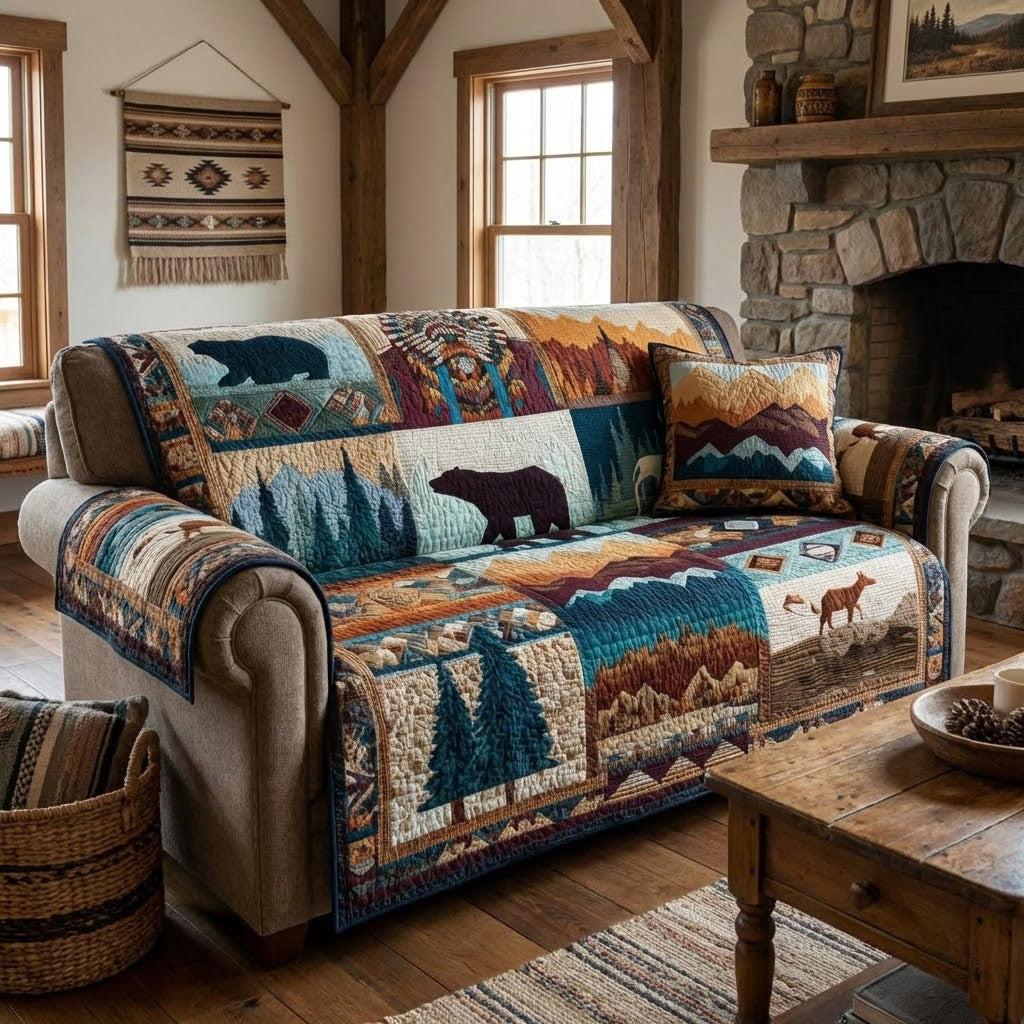 Forest Silhouettes Quilted Sofa Cover The Best Couch Slipcovers Bear Gifts For Dad - Tradiviet