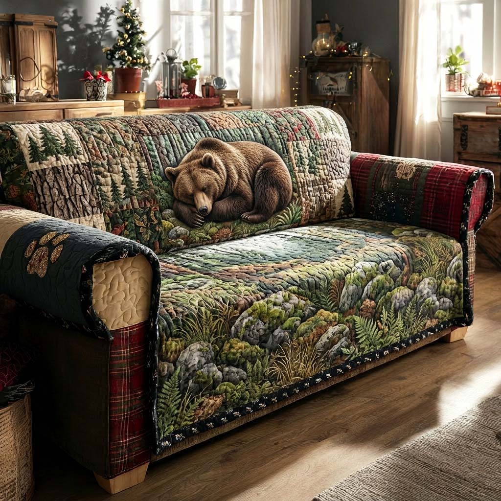 Forest Slumber Quilted Sofa Cover Forest Home Couch Cover Gift For New Home - Tradiviet