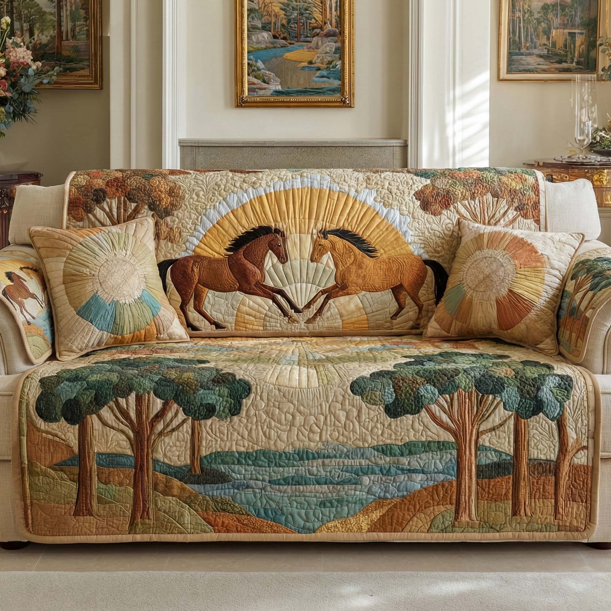 Forest Sprint Quilted Sofa Cover Interior Room Decor Top Home Decor Gifts - Tradiviet
