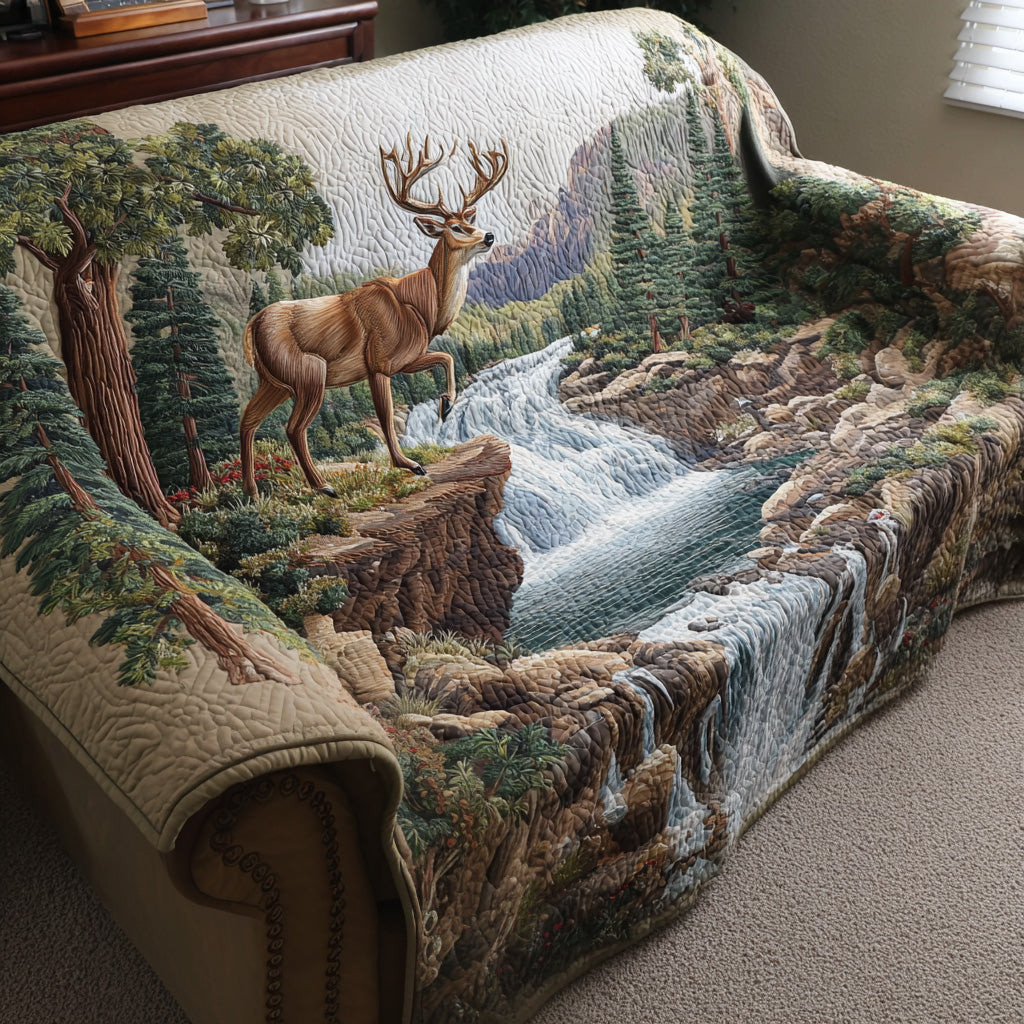 Forest Stag Quilted Sofa Cover Sofa Slip Covers Cool Gifts For Deer Hunters - Tradiviet