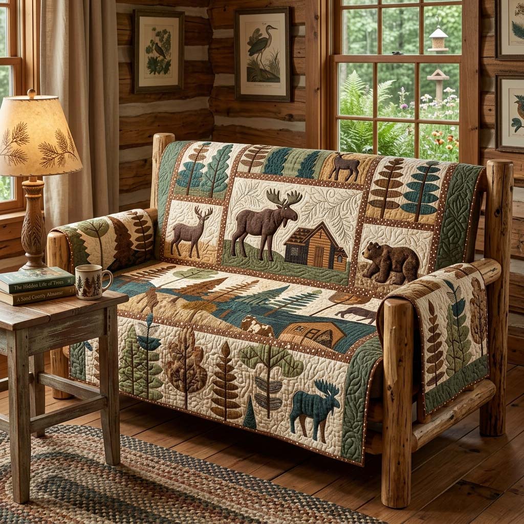 Forest Story Quilted Sofa Cover Simple Room Decor Home Gift For Him - Tradiviet