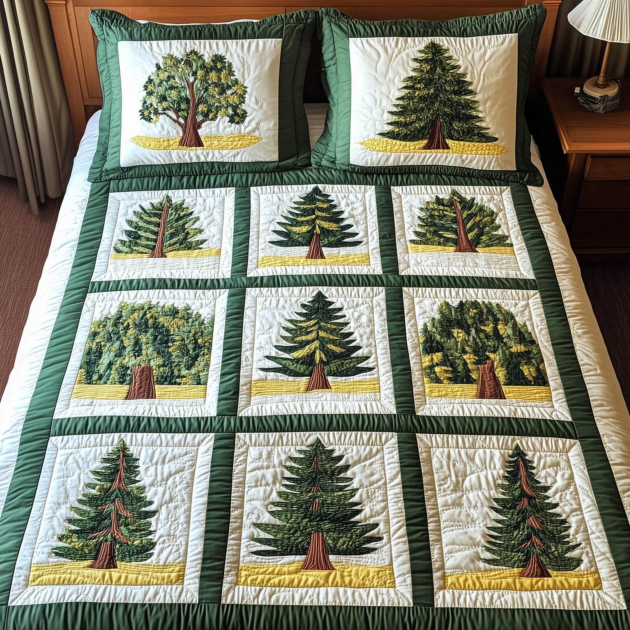 Forest Tree Quilted Bedding Set Forest Tree Bloom Gift For Forest Wife - Tradiviet