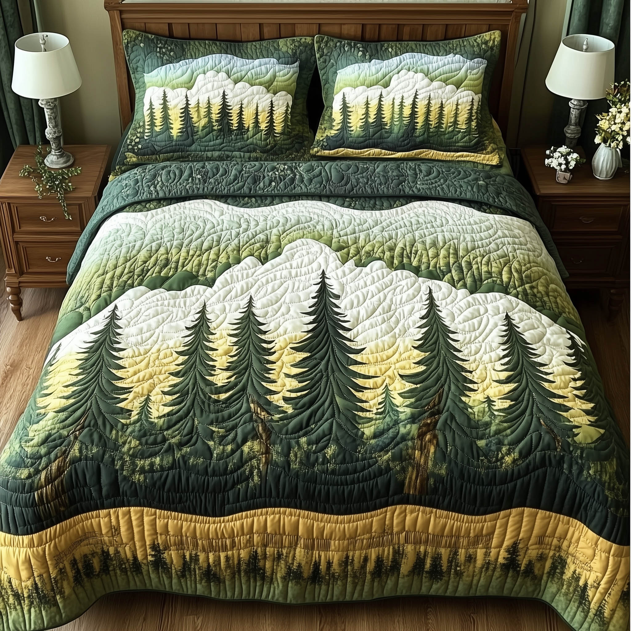 Forest Tree Quilted Bedding Set Forest Tree Display Gift For Forest Mom - Tradiviet