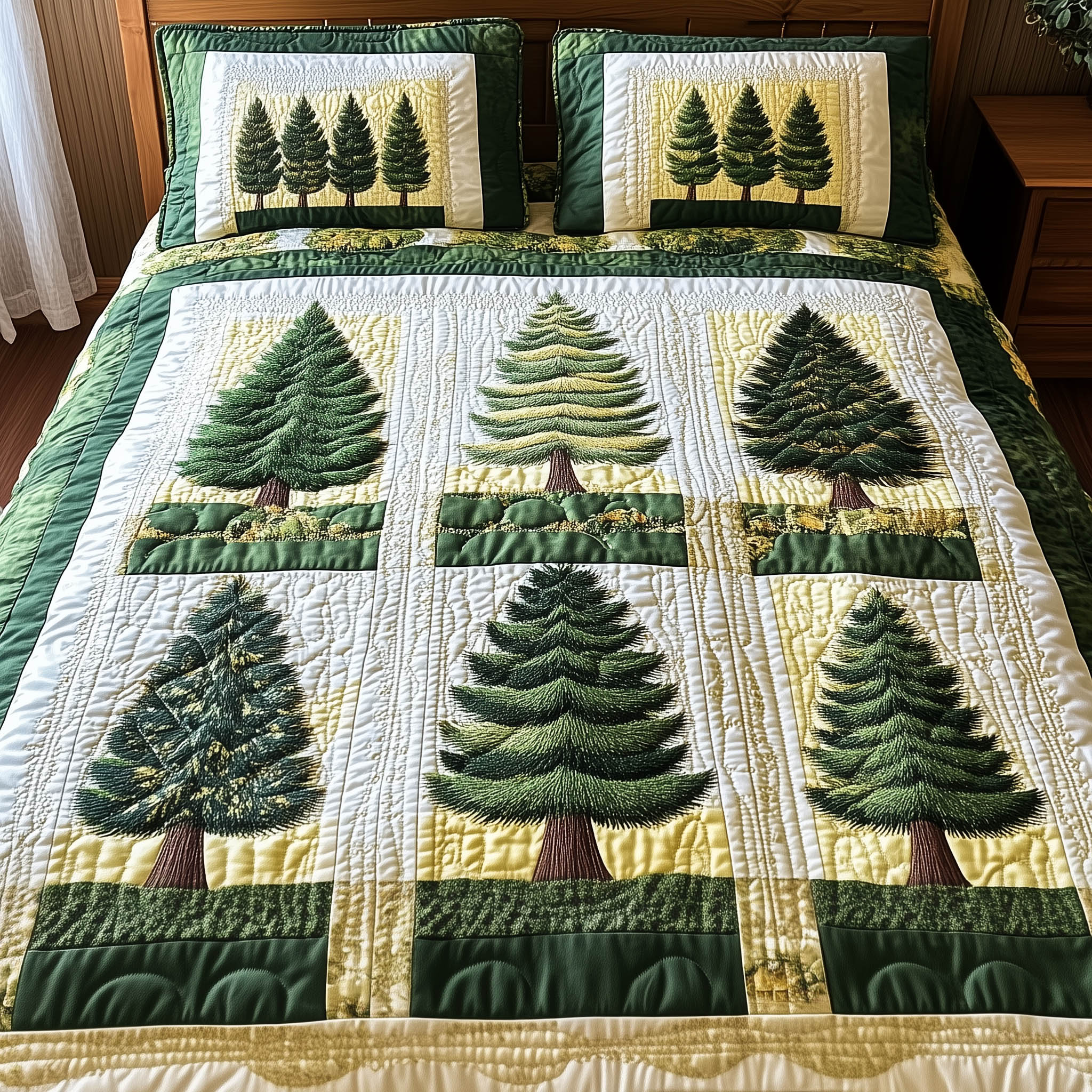 Forest Tree Quilted Bedding Set Forest Tree Idea Gift For Forest Dad - Tradiviet