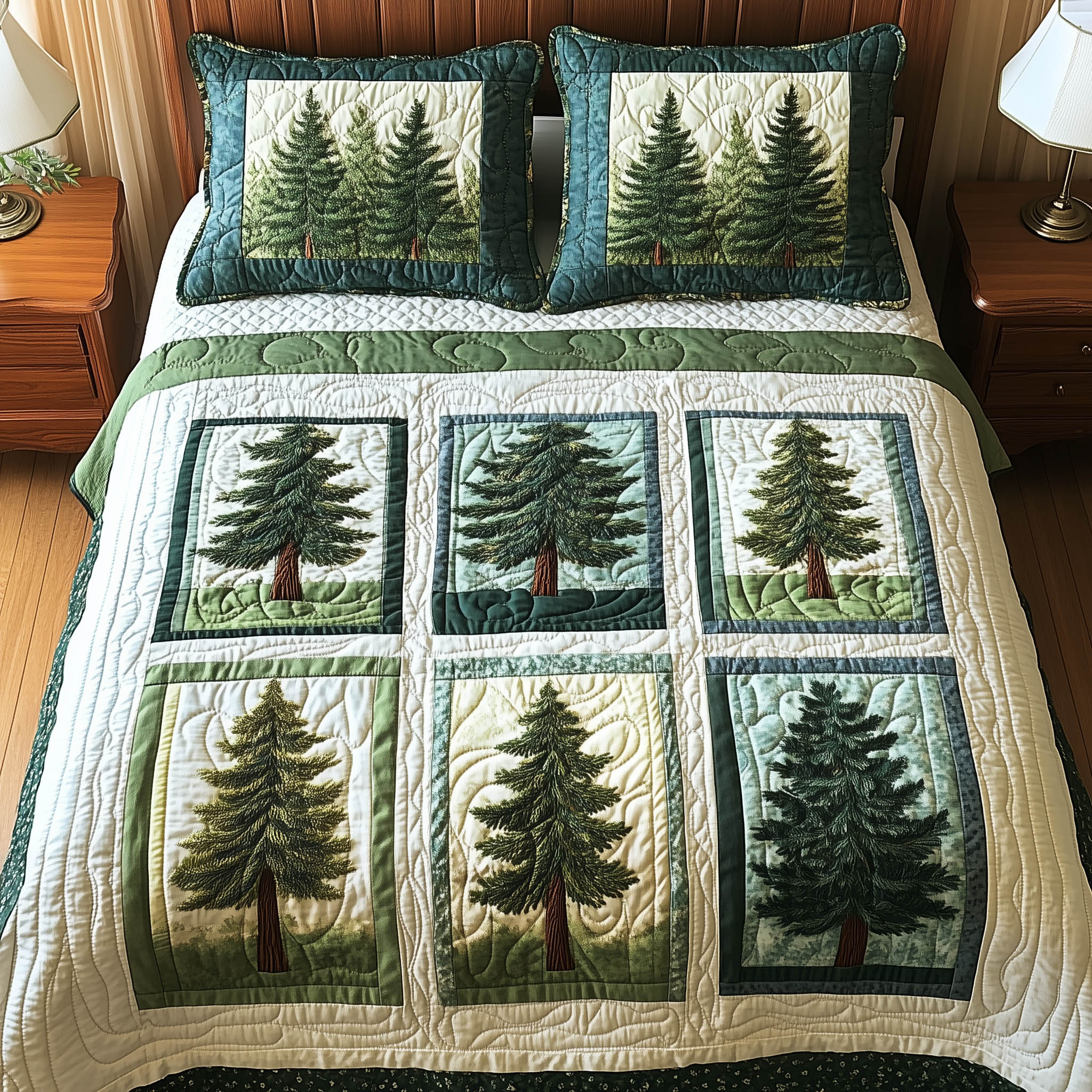 Forest Tree Quilted Bedding Set Forest Tree Joy Gift For Forest Husband - Tradiviet